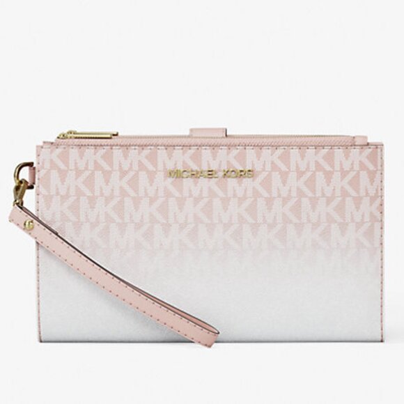 New Michael Kors Jet Set Travel Double Zip Wristlet Wallet Powder Blush Multi - Picture 1 of 3